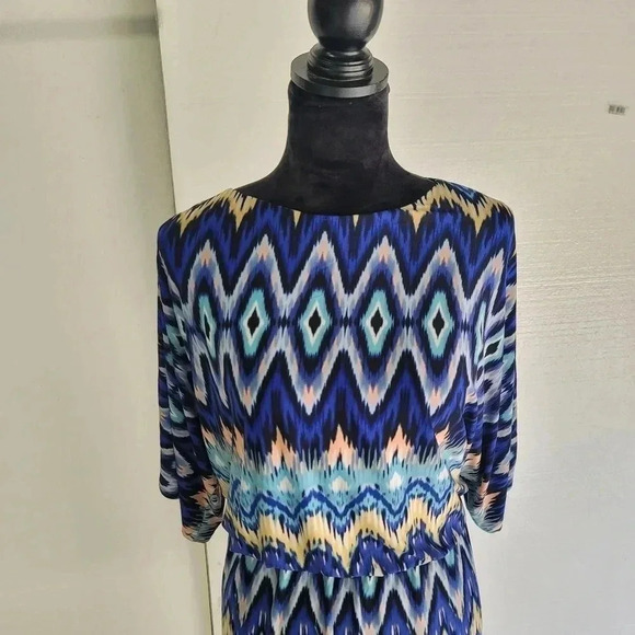 Chico’s Dress Blouson Aztek Print Slit Short Sleeves Lined Chico's size 2 L 12 - Picture 4 of 10